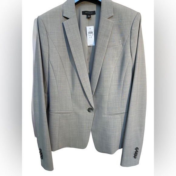 Ann Taylor pebble grey cutaway one button bi-stretch virgin wool blend blazer 6T - Picture 1 of 8